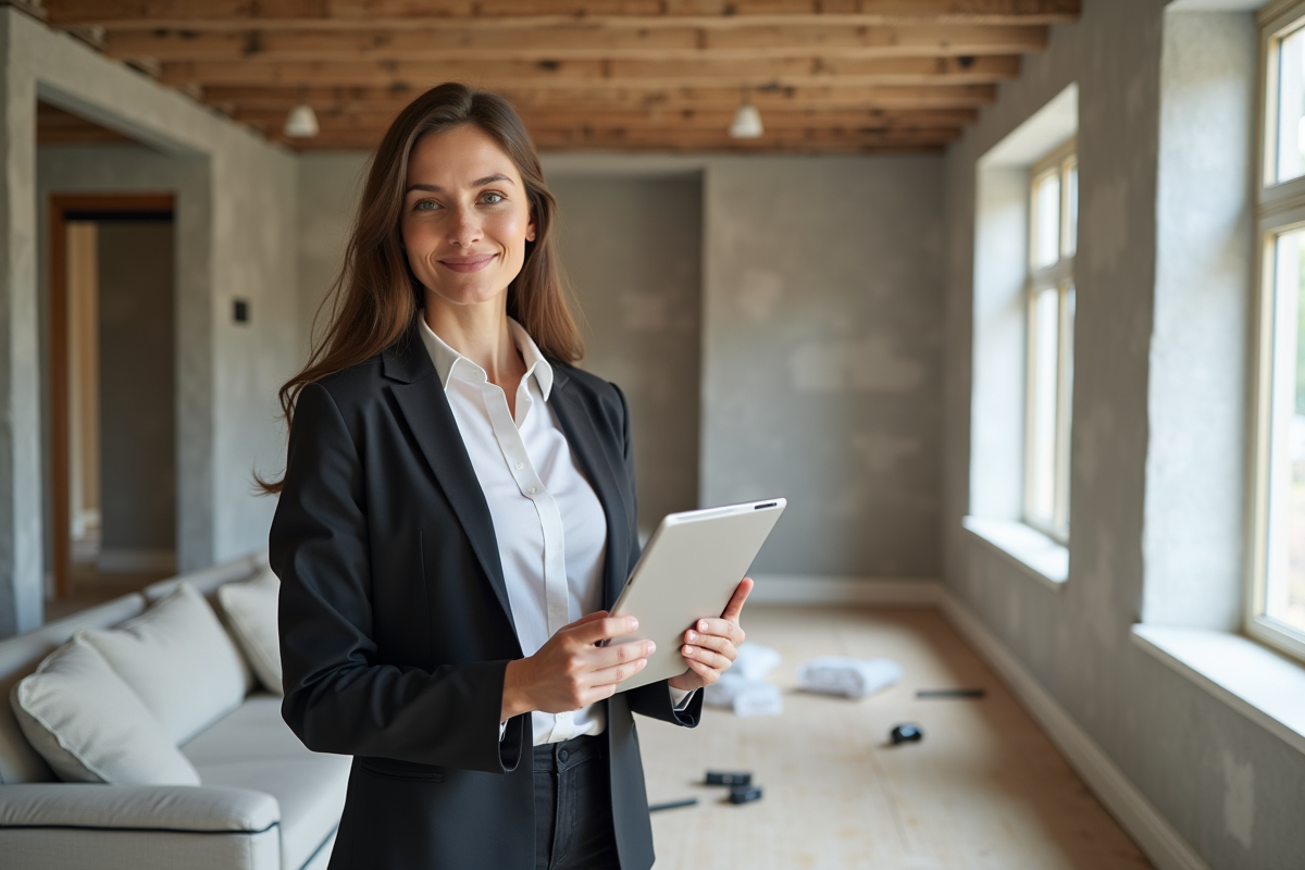 Architecte femme dans une pièce en travaux
