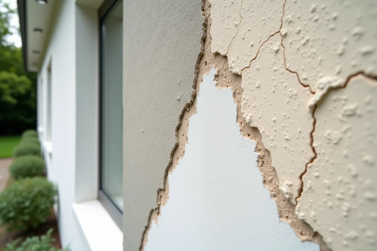 Comparaison entre ancienne façade fissurée et nouvelle finition ravalement en plâtre minéral lisse
