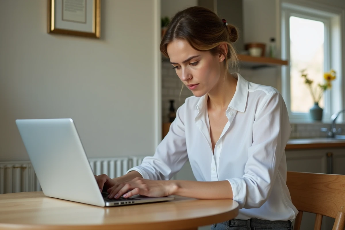Femme au domicile consulte des avis sur le chauffage