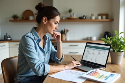 Femme planifiant son budget de renovation maison