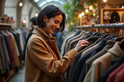 Femme souriante dans dépôt vente à Caen