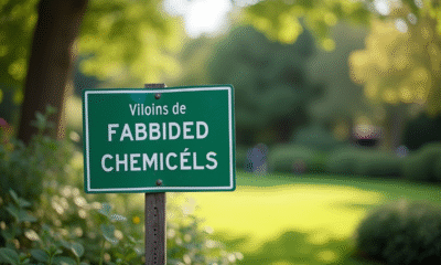 Jardin privé avec panneau d'interdiction de produits chimiques