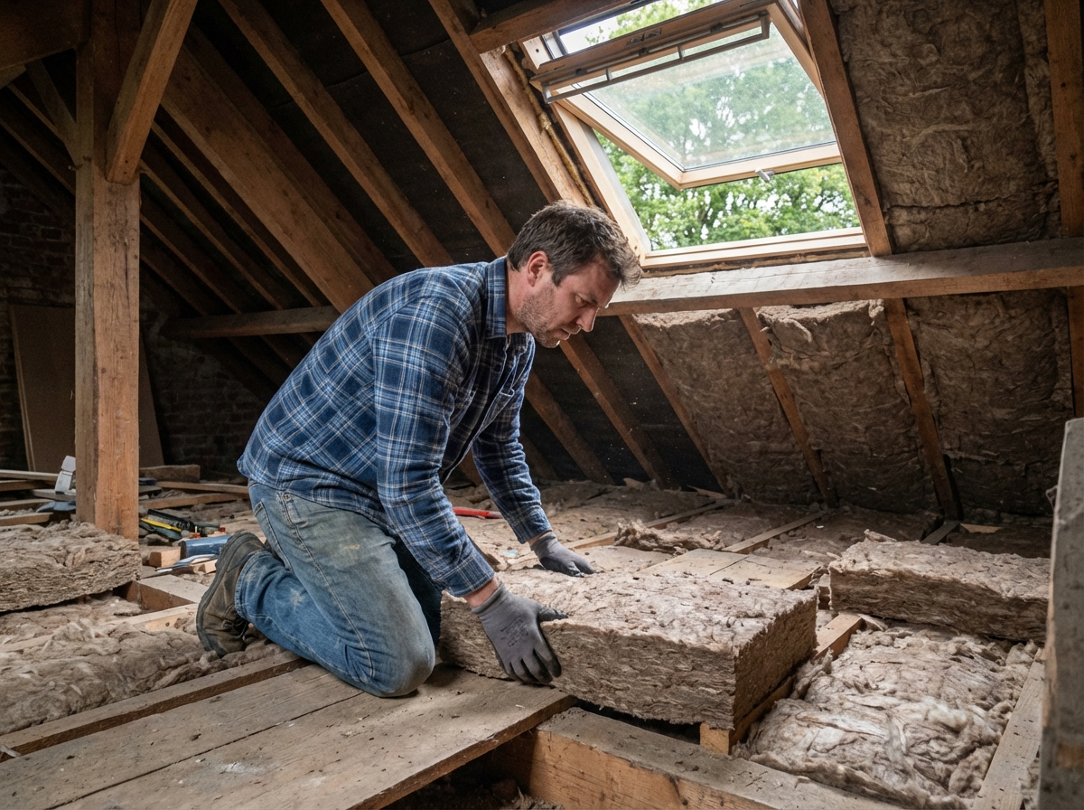 Jeune père posant des panneaux d