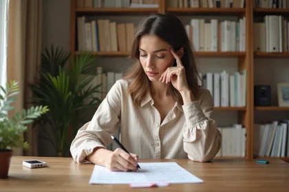 Femme remplissant un questionnaire de décoration personnalisé à son bureau à domicile